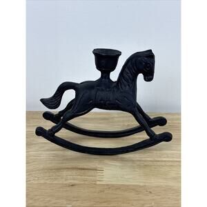 Vintage Black Cast Iron Rocking Horse Candle Holder 4”